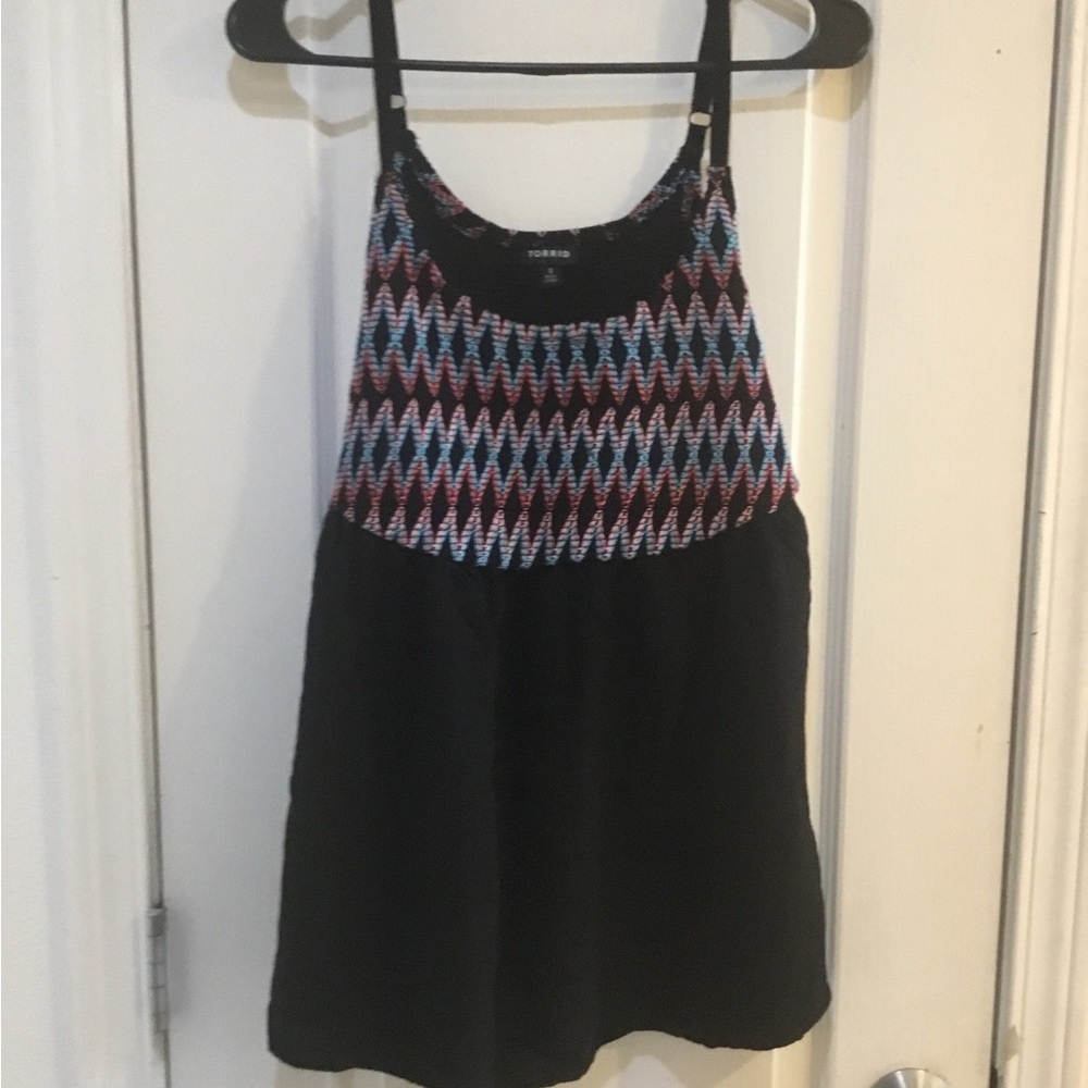 Black/rainbow fit and flare babydoll tank